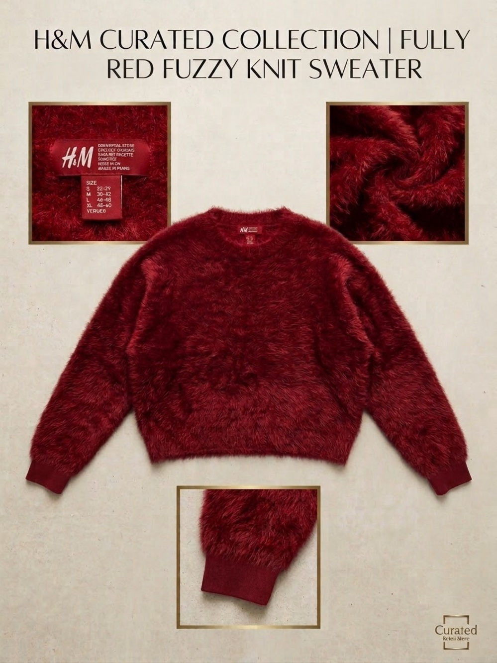 H&M Red Fuzzy Crewneck Sweater